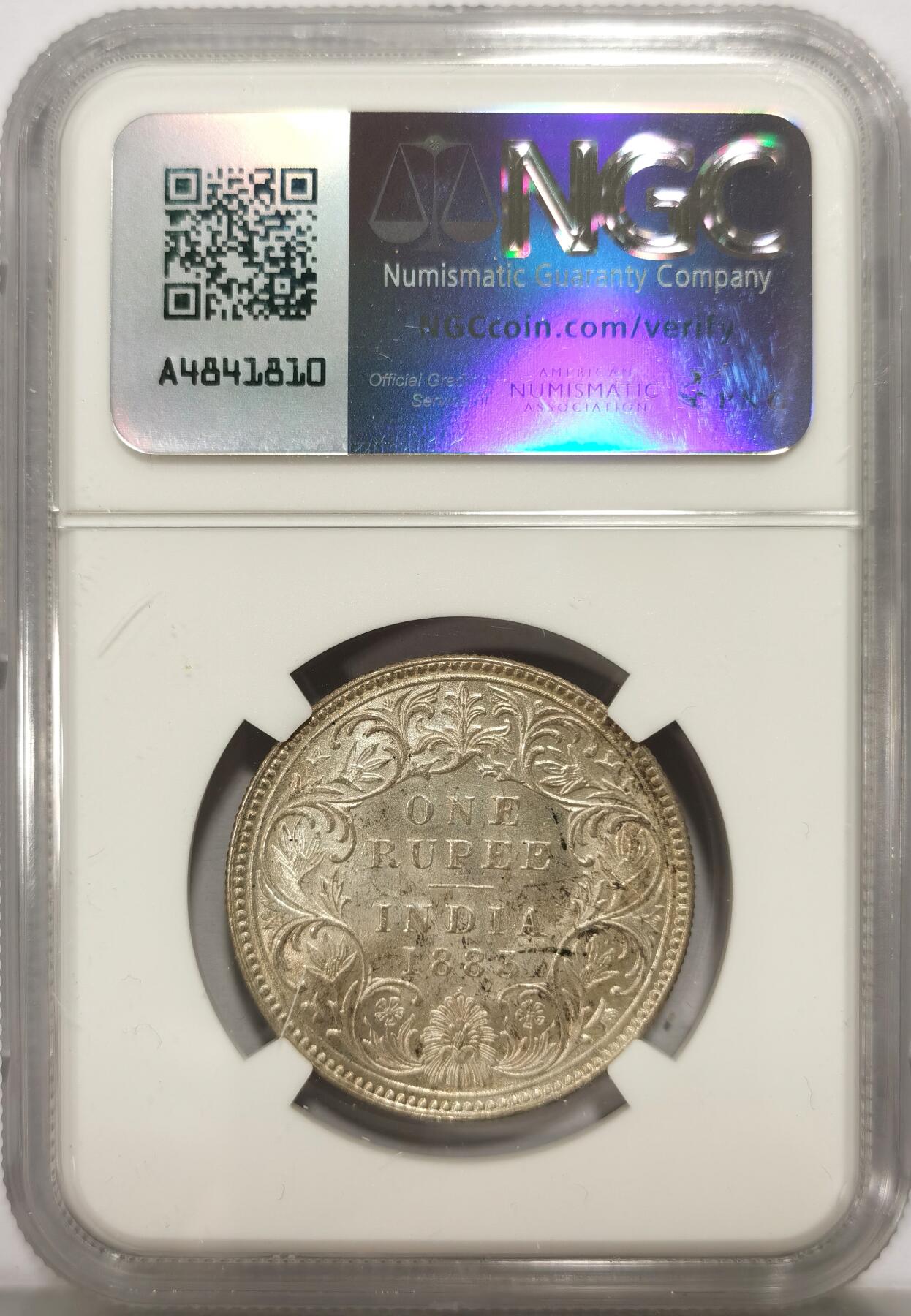 博洋堂世界钱币拍卖第136期（全场包邮） NGC MS61 英属印度1883年B版维多利亚1卢比银币，少见年份，状态低评