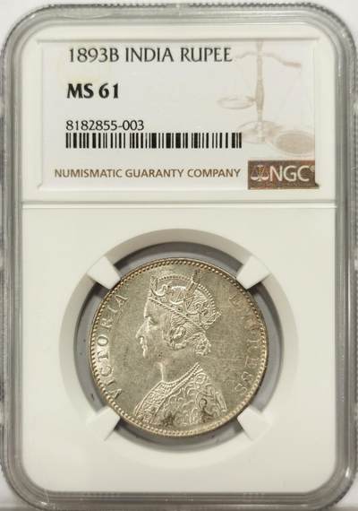 博洋堂世界钱币拍卖第136期（全场包邮） - NGC MS61 英属印度1893年B版维多利亚1卢比银币，少见年份，状态低评