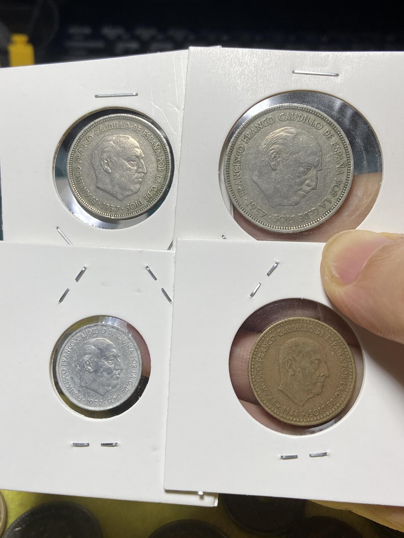 2025年第八十三场(总第一百零九场）外国好品散币(免佣金) 西班牙🇪🇸4枚：1957年5比塞塔，25比塞塔，1966年1比塞塔，1959年10分