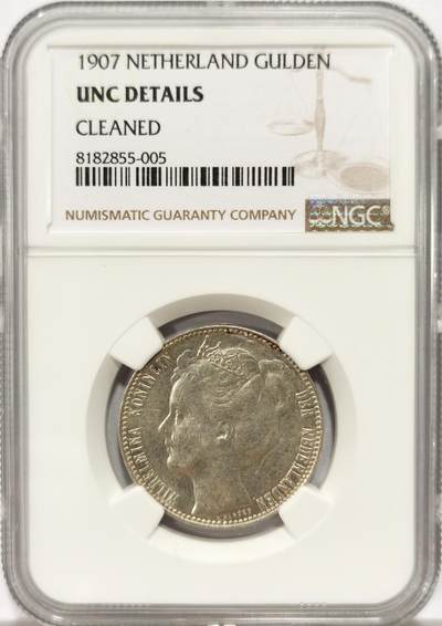 博洋堂世界钱币拍卖第136期（全场包邮） - NGC UNC 荷兰1907年威廉明娜女王1盾银币