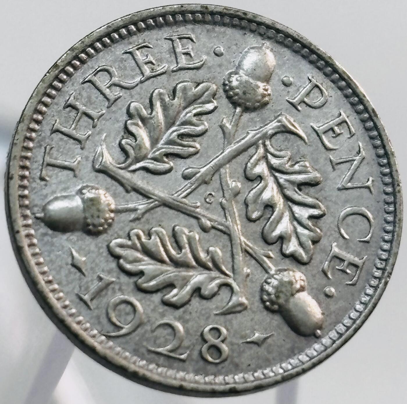 文馨钱币收藏第 268 场，长期接收代拍品 带光极美品 1928 年英国乔治五世 3 便士银币