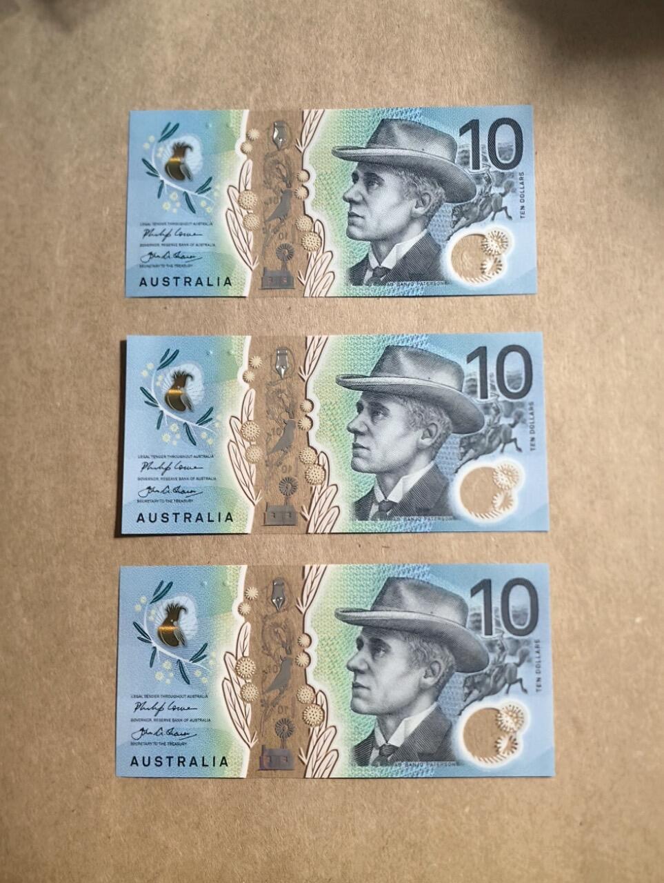 【礼羽收藏】🌏世界钱币拍卖第102期 首发冠澳大利亚 10 元三连号全新 unc 品相