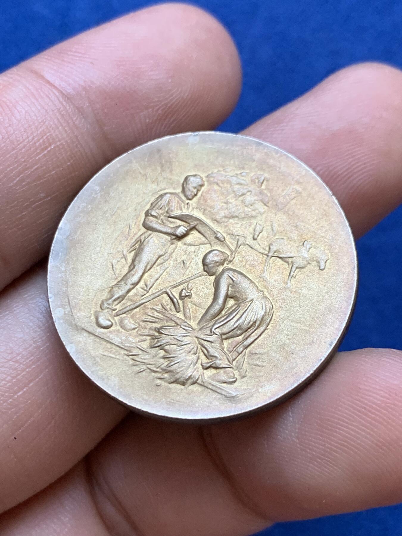 《竞宝斋》第413场 周日，周一，周二，3场连拍 （全场包邮） 法国旺代农民联盟镀金银质代币，15.92g，31.2mm，丰饶角1argent边铭