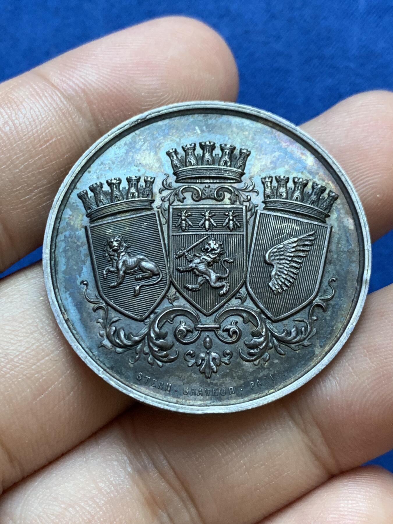 《竞宝斋》第413场 周日，周一，周二，3场连拍 （全场包邮） 法国加尔省萨林德雷斯银质代币，17.15g，36.7mm，边铭：菱形+野猪头