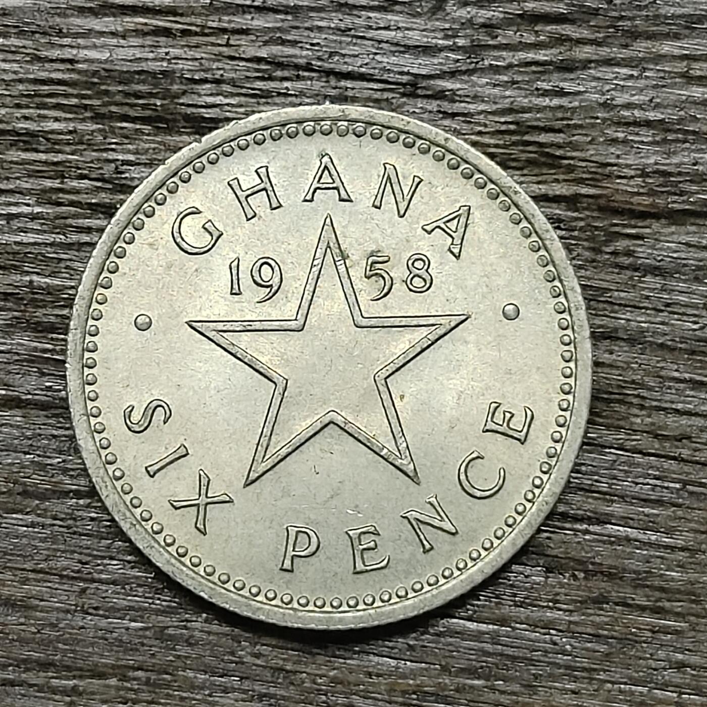 【铜匠收藏】★第131场★散币场，无佣金，30包邮。不满30元，支付5元运费。《接受代拍 代送NGC评级》 1958年 加纳 6便士 铜镍币