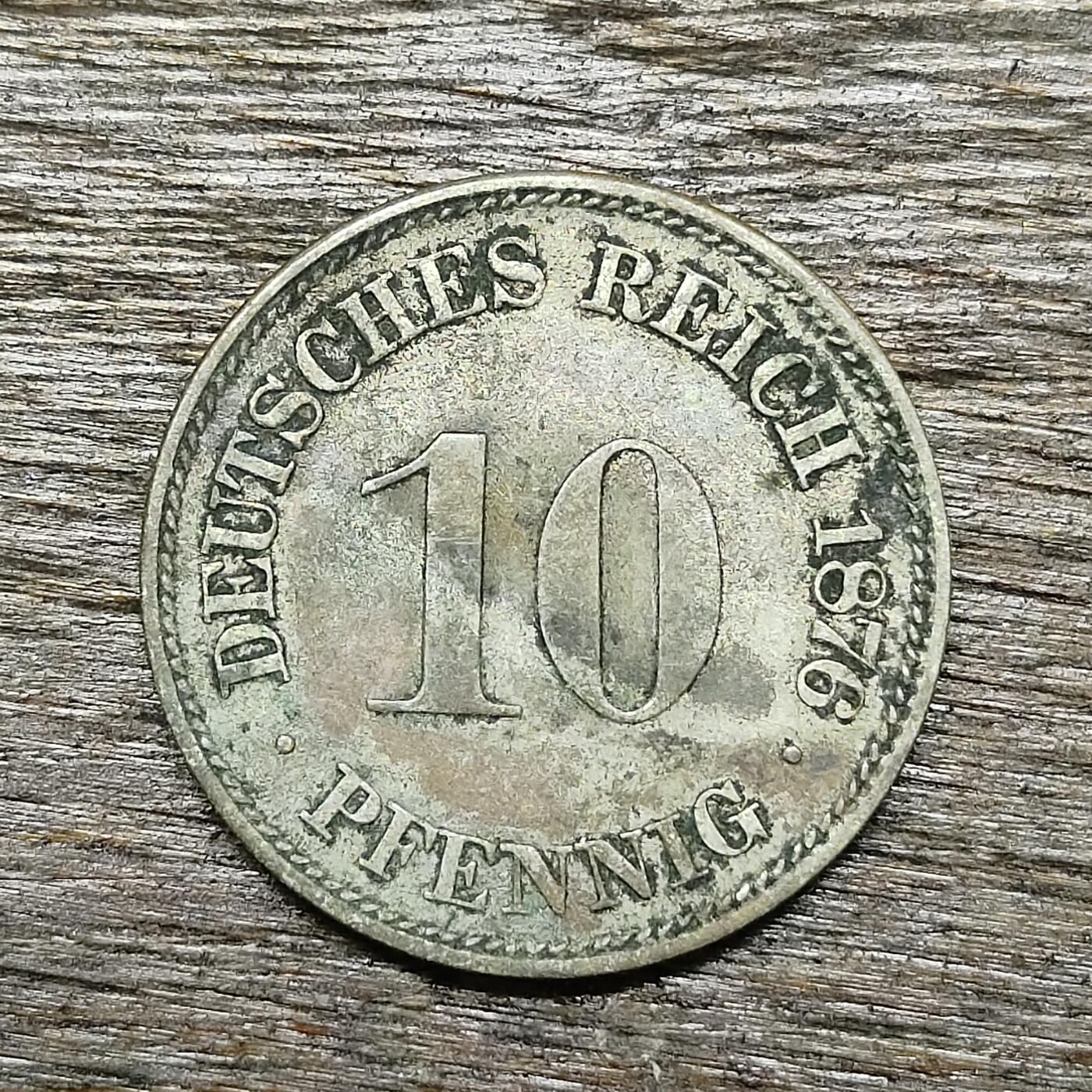 【铜匠收藏】★第131场★散币场，无佣金，30包邮。不满30元，支付5元运费。《接受代拍 代送NGC评级》 德国 1876年 10芬尼 短翅鹰F厂镍币德意志第二帝国