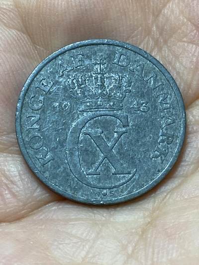 2025年第八十三场(总第一百零九场）外国好品散币(免佣金) - 丹麦🇩🇰1943年2欧尔锌币(克里斯蒂安十世，二战德国占领时期)