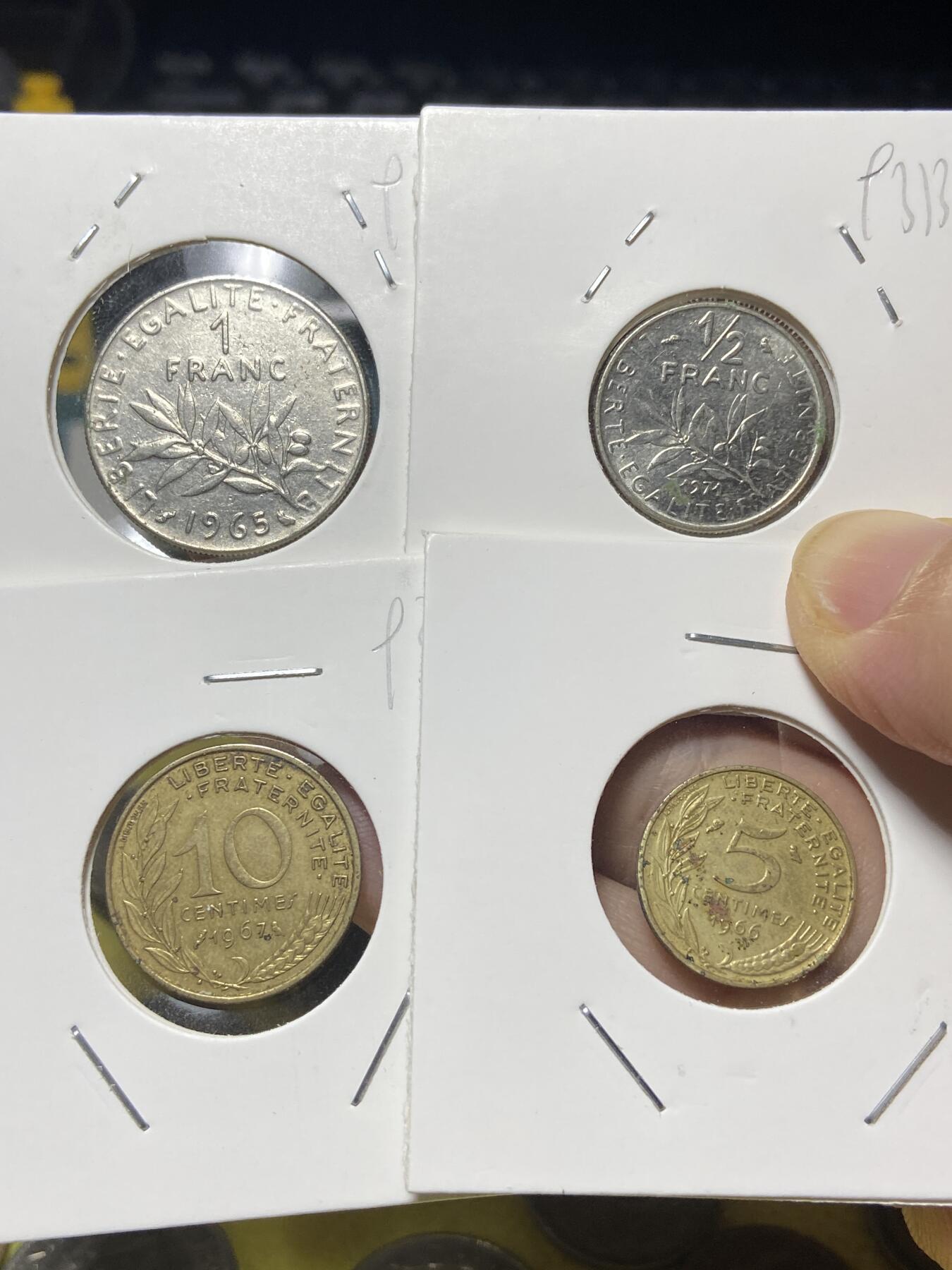 2025年第八十三场(总第一百零九场）外国好品散币(免佣金) 法国🇫🇷4枚：1965年1法郎，1971年1/2法郎，1966年5分，1967年10分
