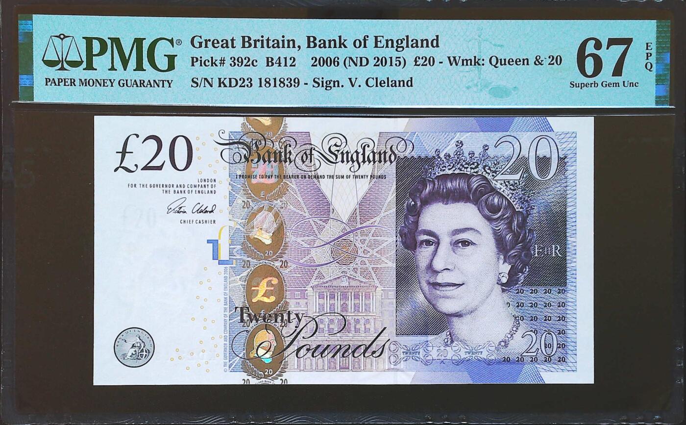 世界靓号纸钞第七十四期 2006年英国英格兰银行20镑 全程无47 PMG67
