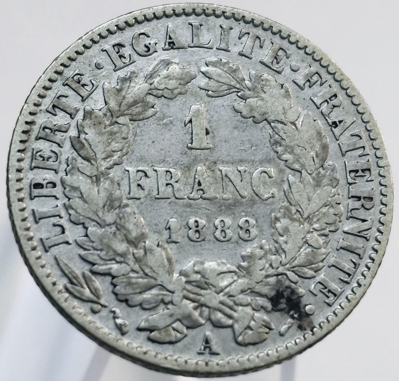 文馨钱币收藏第 268 场，长期接收代拍品 少见流通带光美品 1888 年发财年法兰西第三共和国谷物女神 1 法郎银币