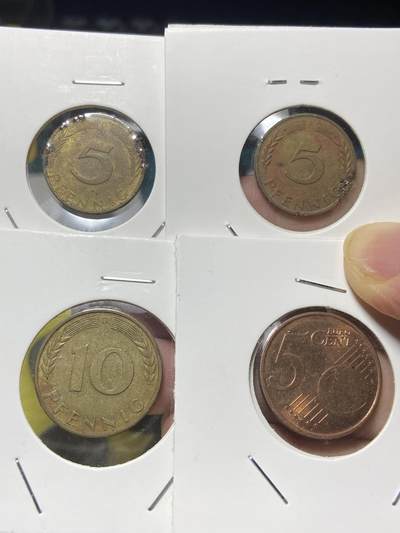2025年第八十三场(总第一百零九场）外国好品散币(免佣金) - 4枚：德国🇩🇪1971年5芬尼，1950年10芬尼，5欧分