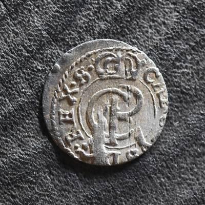 【良泉】【国庆精品场】10月2日晚19.30点开拍！ 222组，西方古代钱币、印章专场 - 【未流通品】公元1661年【瑞典·利沃尼亚】卡尔十一世国王，银索利多，0.48克