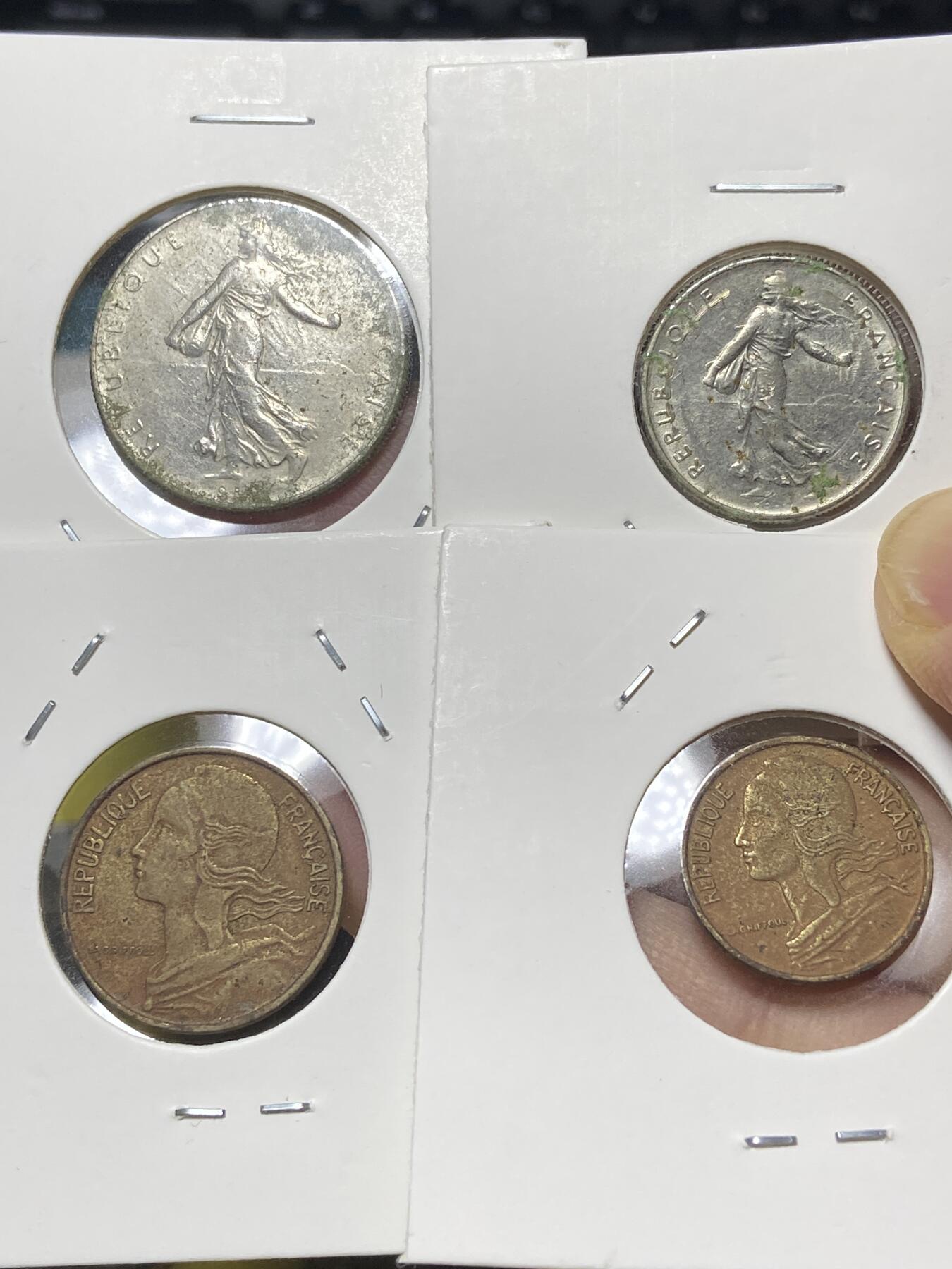 2025年第八十三场(总第一百零九场）外国好品散币(免佣金) 法国🇫🇷4枚：1965年1法郎，1971年1/2法郎，1966年5分，1967年10分