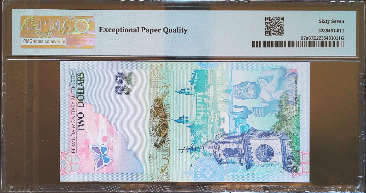 世界靓号纸钞第七十四期 2009年百慕大2元 稀少洋葱冠 全程无47 PMG67 2009年IBNS 世界最佳纸币