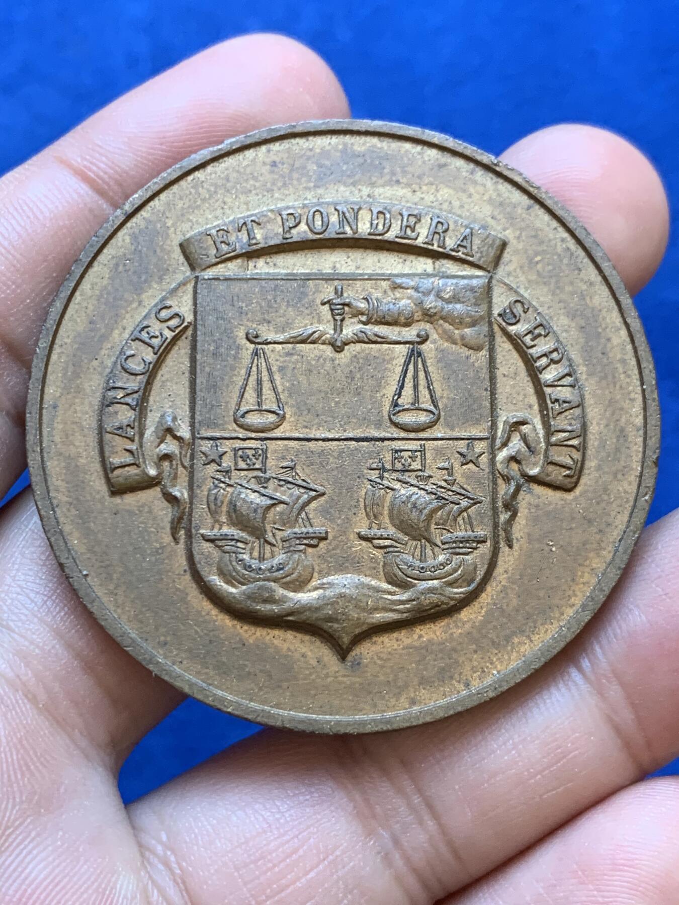 《竞宝斋》第413场 周日，周一，周二，3场连拍 （全场包邮） 法国巴黎地区药剂师联盟铜章，54.5g，49.7mm，无边铭