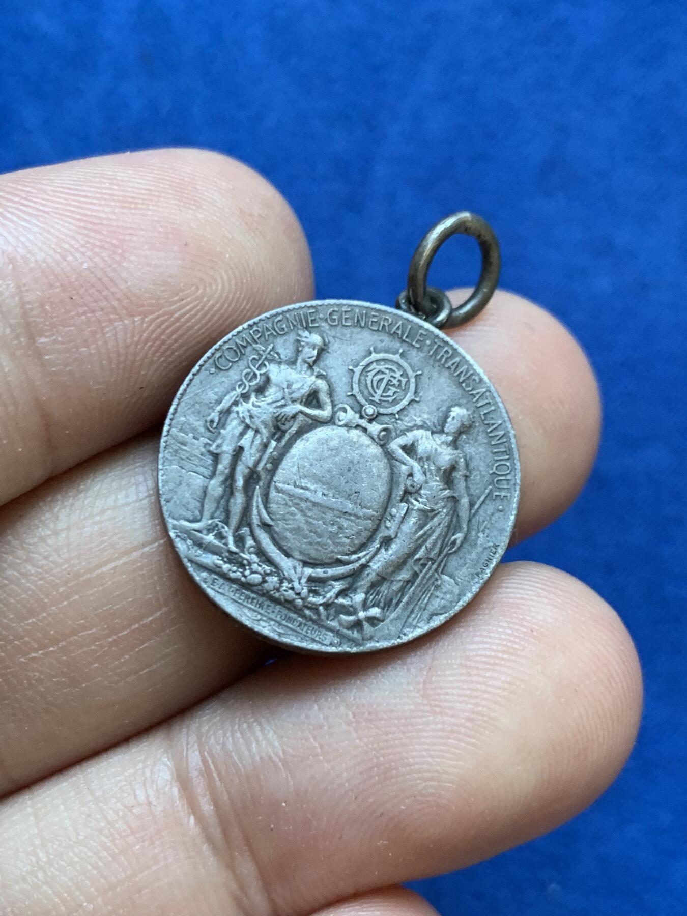 《竞宝斋》第413场 周日，周一，周二，3场连拍 （全场包邮） 法国勒阿弗尔-美国纽约跨大西洋航运银章，4.64g，20.8mm，丰饶角边铭