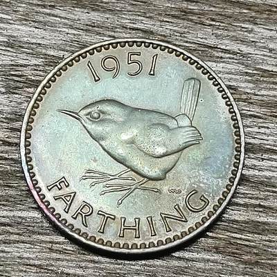 【铜匠收藏】★第131场★散币场，无佣金，30包邮。不满30元，支付5元运费。《接受代拍 代送NGC评级》 - 英国 1法新 1951年 知更鸟 铜币 乔治六世