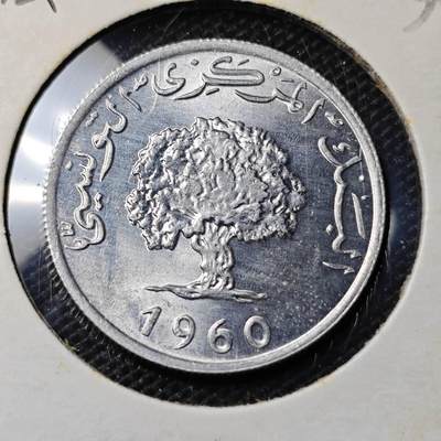KK钱币收藏小铺 第330期 2月预留时间 周末发货 - 1960突尼斯5米利姆 好品 