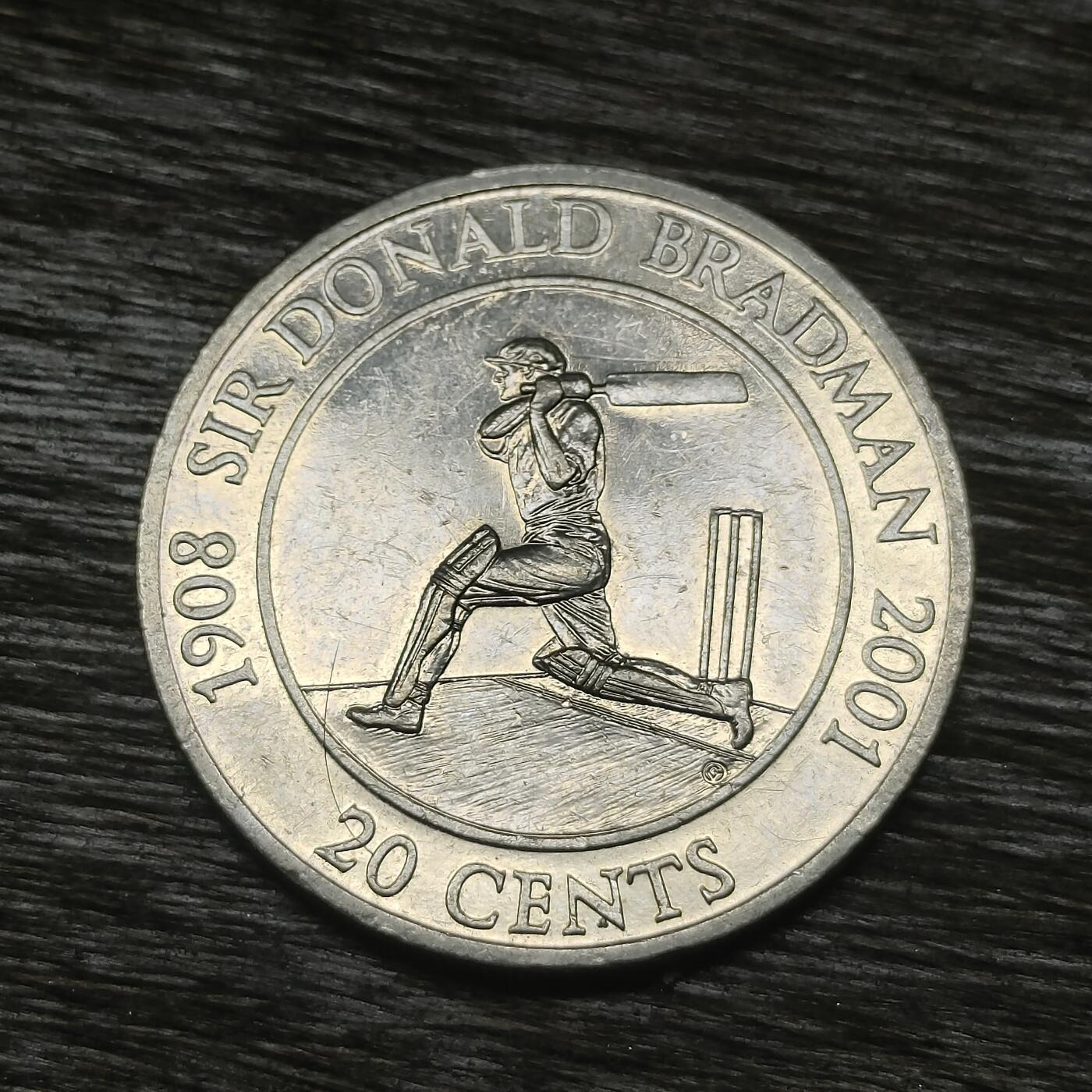 【铜匠收藏】★第131场★散币场，无佣金，30包邮。不满30元，支付5元运费。《接受代拍 代送NGC评级》 澳大利亚 2001年 20分 世界上最伟大板球手唐纳德布莱德曼爵士