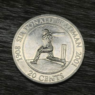 【铜匠收藏】★第131场★散币场，无佣金，30包邮。不满30元，支付5元运费。《接受代拍 代送NGC评级》 - 澳大利亚 2001年 20分 世界上最伟大板球手唐纳德布莱德曼爵士