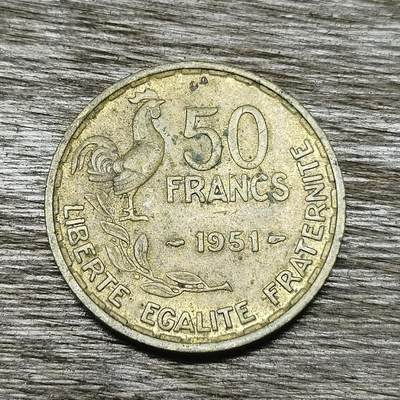 【铜匠收藏】★第131场★散币场，无佣金，30包邮。不满30元，支付5元运费。《接受代拍 代送NGC评级》 - 法国 1951年 50法郎 铜币