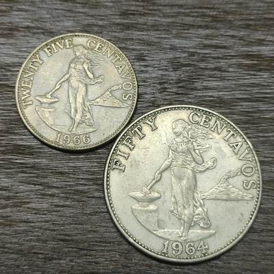 【铜匠收藏】★第131场★散币场，无佣金，30包邮。不满30元，支付5元运费。《接受代拍 代送NGC评级》 - 菲律宾 1966年25分 1964年50分 共两枚