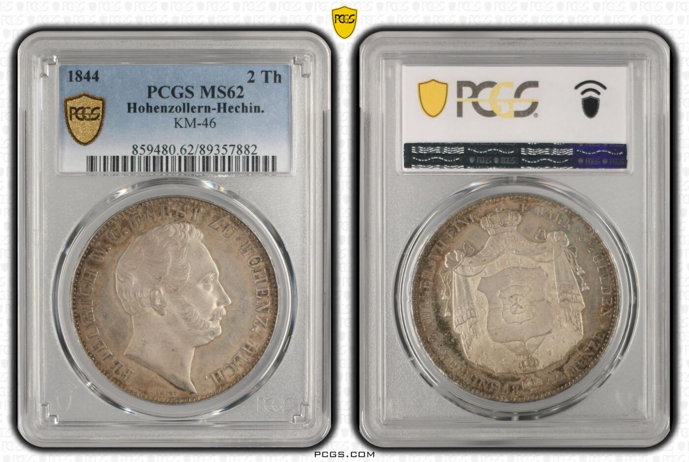 1844年德国黑兴根泰勒银币PCGS MS62