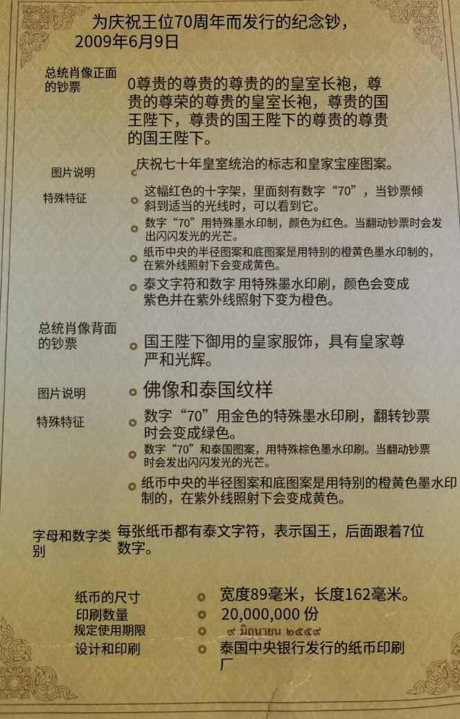 瓶子🏺第205期拍卖会  泰国拉玛九世王室统治70周年纪念钞  佛像泰国饰纹