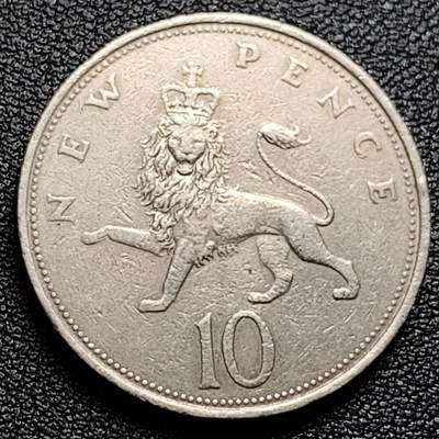 泉币菌-第100场-百场纪念 精品场 - 英国大镍币 英国1969年 10便士铜镍币 28.5mm 伊丽莎白二世女王 皇冠狮子