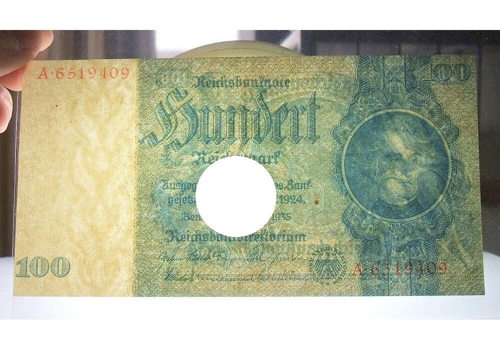 德国第三帝国1935年化学家李比希100马克无字母花纹水印 爽品