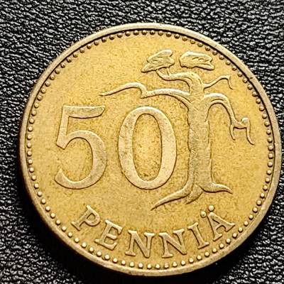泉币菌-第100场-百场纪念 精品场 - 1972年 芬兰50芬尼铜币 持剑狮子 25mm