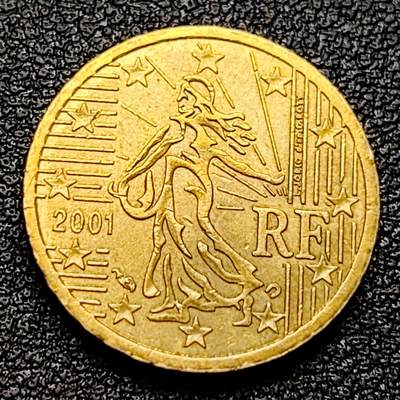 泉币菌-第100场-百场纪念 精品场 - 欧元 法国2001年10欧分铜币 玛丽安娜 欧盟地图 19.75MM