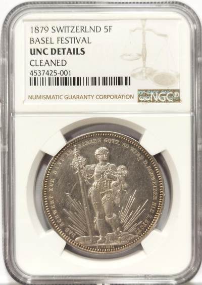 博洋堂世界钱币拍卖第136期（全场包邮） - NGC UNC 瑞士1879年巴塞尔射击节5法郎大银币 少见热门品种  发行量仅仅3万枚