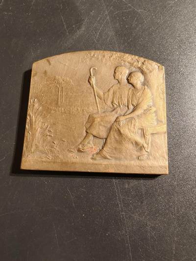 老王徽章第145期 - 法国金婚方形大铜章    实发19世纪    尺寸46×43mm    重量70.2g