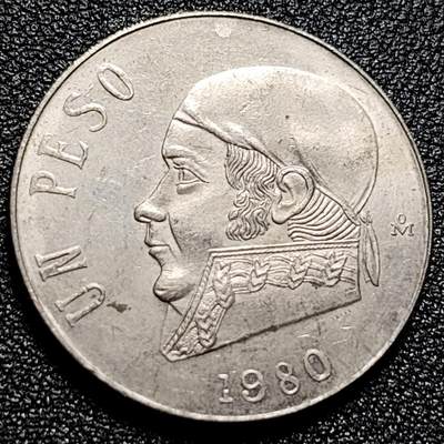 泉币菌-第102场-散币乐园场 - 1980年墨西哥早期1比索大镍币 29mm 独立战争领袖莫雷洛斯 鹰蛇徽