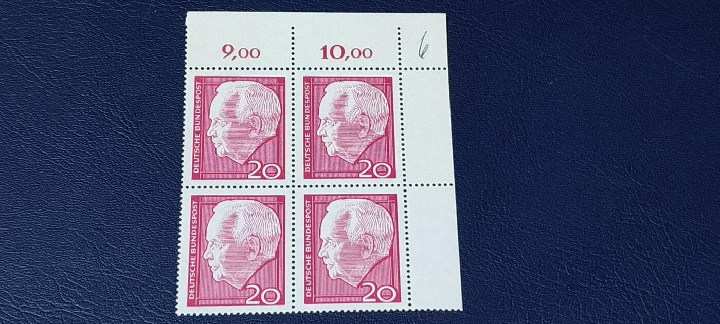德国邮票专场，都是四方联人物 德国邮票四方联，1964年发行，吕布克再次当选联邦德国总统，套票之一品相如图