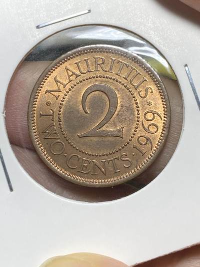 2025年第八十三场(总第一百零九场）外国好品散币(免佣金) - 带光好品–英属毛里求斯1969年2分(伊丽莎白二世青年带冠)