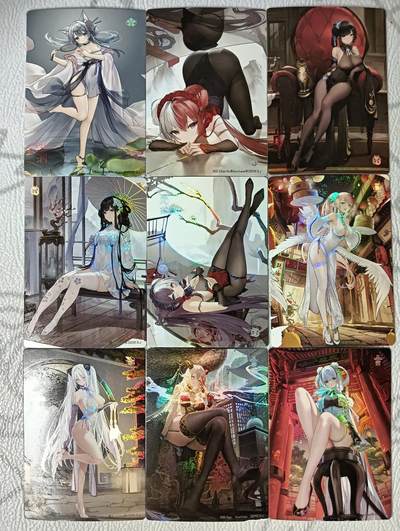 花开卡拍第36期（8月31号周日截拍，品控勿拍!!!拍品不寄存，运费5元，自制卡难免瑕疵，可能存在轻微撞角爆边等出厂瑕疵，品控介意勿拍！） - 姬闪卡 碧蓝航线新春礼包系列 9张 折光精扣彩闪