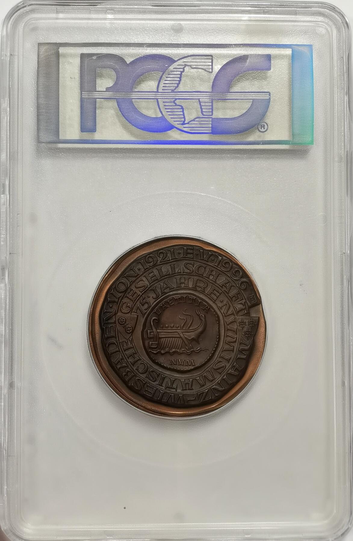 博洋堂世界钱币拍卖第136期（全场包邮） PCGS SP69 德国1996年美因茨-威斯巴登钱币学会75周年纪念大铜章
