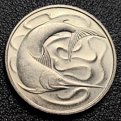 泉币菌-第104场-散币乐园场 - 原光极美 高币值 1981年 新加坡20分 海洋动物-剑鱼 24mm 