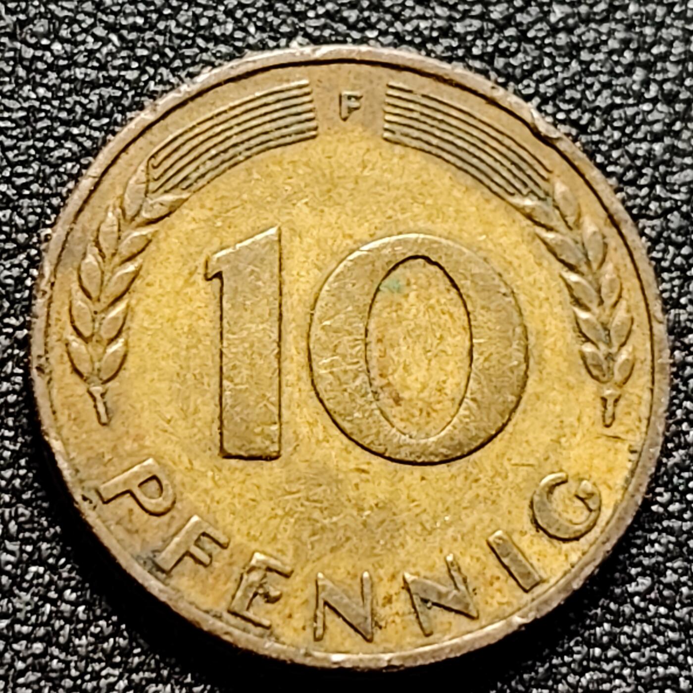 泉币菌-第105场-精品福利场 联邦德国1950年 10芬尼硬币 橡树麦穗  银行版 21.5mm