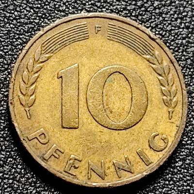 泉币菌-第105场-精品福利场 - 联邦德国1950年 10芬尼硬币 橡树麦穗  银行版 21.5mm