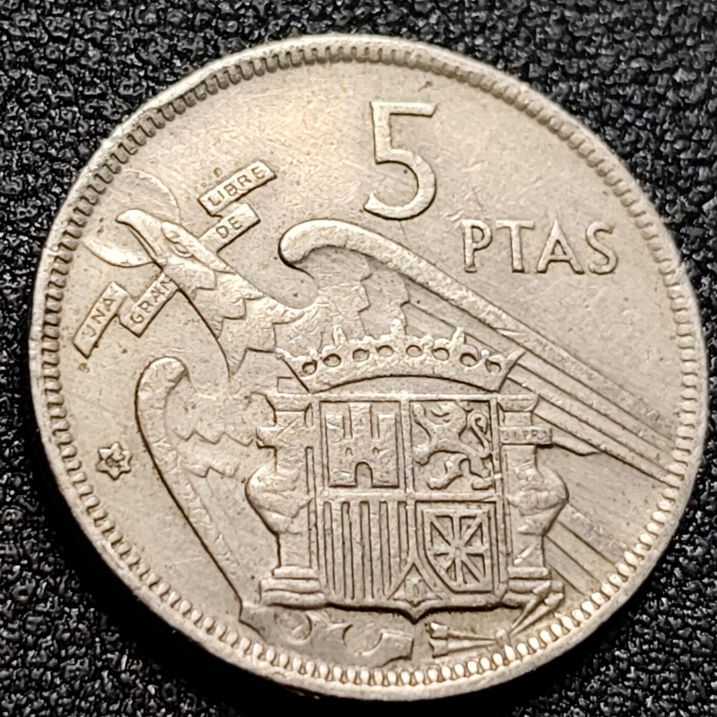 泉币菌-第106场-散币乐园场 西班牙1957年5比塞塔 弗朗哥鹰徽23mm