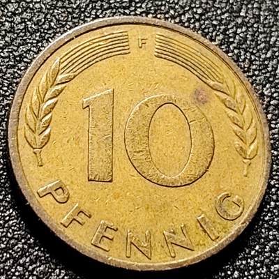 泉币菌-第103场-精品福利场 - 联邦德国1950年 10芬尼硬币 橡树麦穗  银行版 21.5mm