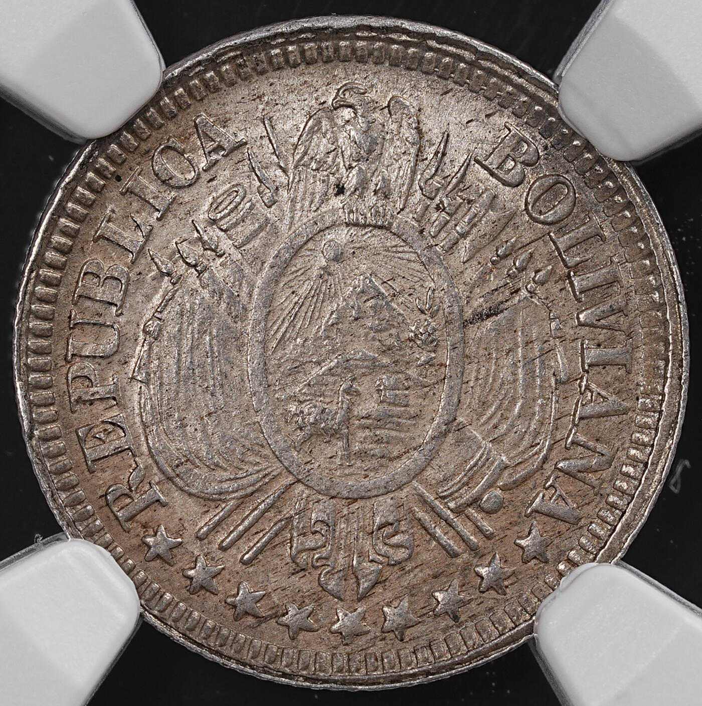 修遠堂世界钱币第八十二期 NGC MS64 1895年玻利维亚10分银币 仅铸造2万枚