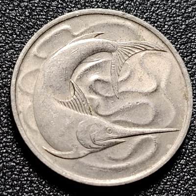 泉币菌-第102场-散币乐园场 - 带光美品 高币值 1967年 新加坡20分 海洋动物-剑鱼 24mm