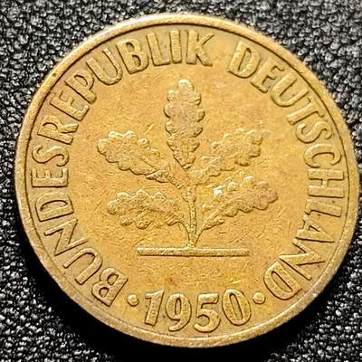 泉币菌-第103场-精品福利场 -  联邦德国1950年 10芬尼硬币 橡树麦穗  银行版 21.5mm