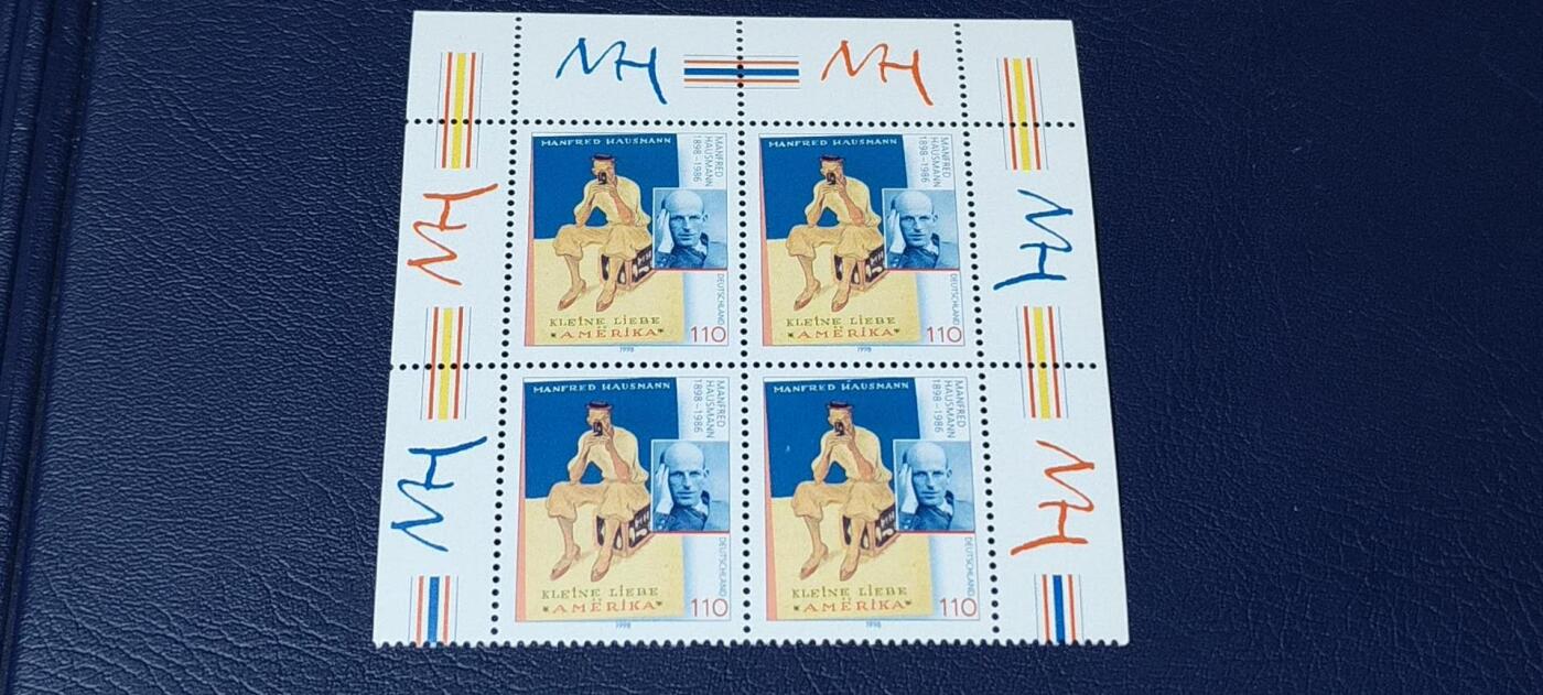德国邮票专场，都是四方联人物 德国邮票四方联一张，1998年发行，作家曼弗雷德豪斯曼。品相如图