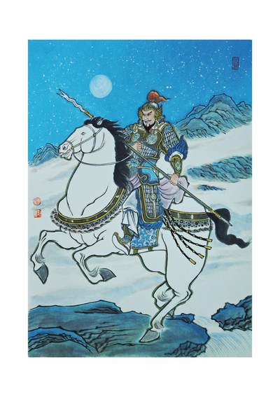 白泽拍卖卡牌手绘专场第23期（中庭淡月照三更，白露洗空河汉明） - 2025 卢艺丰手绘画 梁山五虎将林冲 A3大小