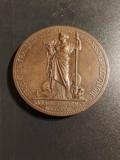 老王徽章第145期 - 法国禁酒协会1872年大铜章    cuivre铜标    直径50mm   重量62.5g